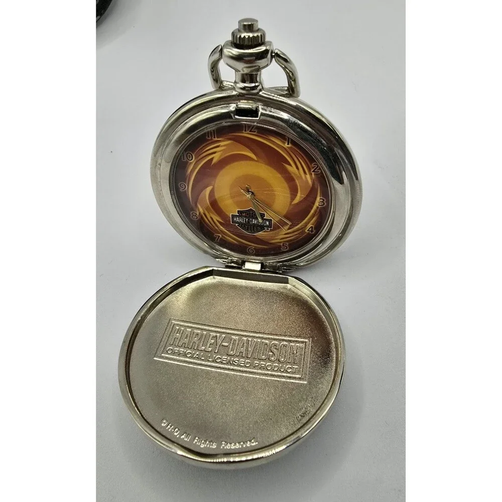 Franklin Mint Harley Davidson Orange Flame Pocket Watch Pouch COA Paper PARTS